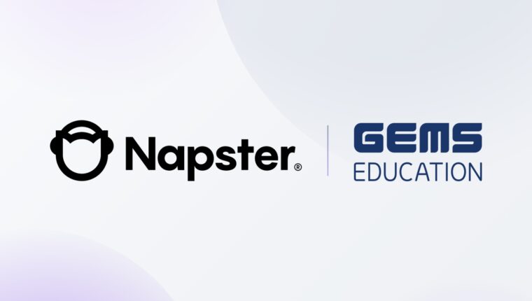 Napster and GEMS Education partnership graphic for AI agents and digital personas in education