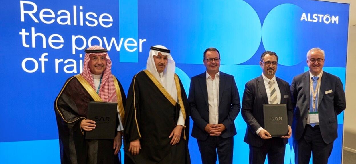 Saudi Arabia Railways and Alstom representatives at the 2026 North Freight support contract signing
